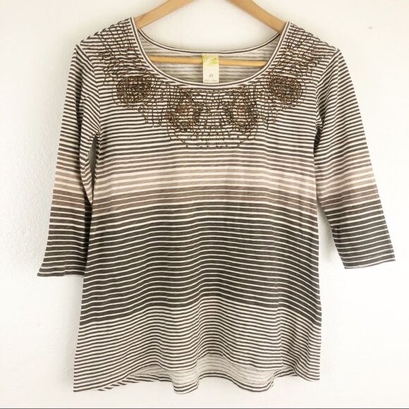 Anthropologie striped beaded arround neck neutral brown size XS. New with tags - Picture 1 of 7